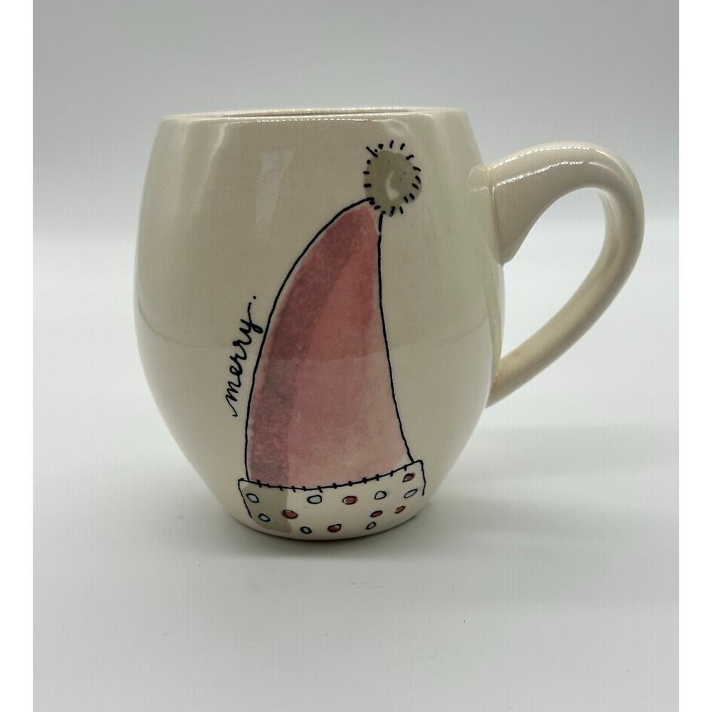 MAGENTA Rae Dunn “Merry” Pink Christmas Hat Coffee Mug Holiday